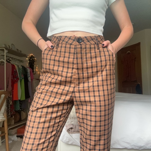 SOLD nwt h&m brown plaid houndstooth pants - Picture 3 of 13